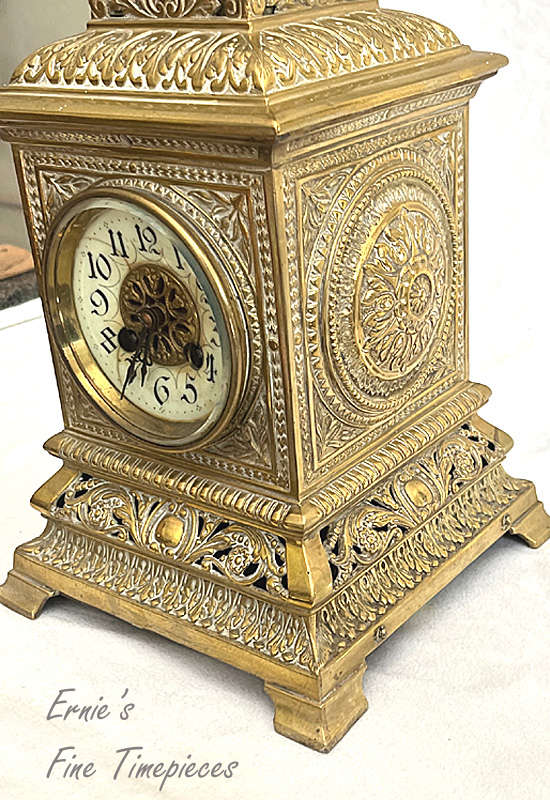 Antique French Solid Brass Mantel Clock, by S. Marti dating from 1870's, Serviced