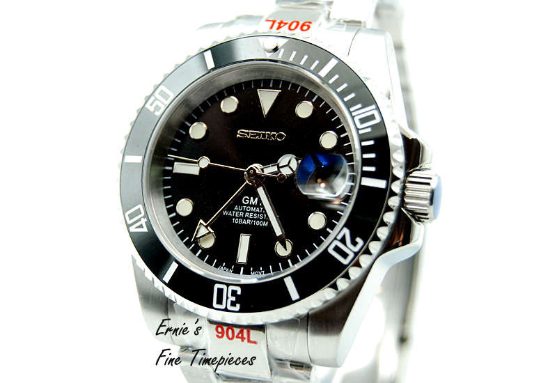 GMT Automatic Men's Watch, Seiko NH34 Movement, Black Ceramic Beze