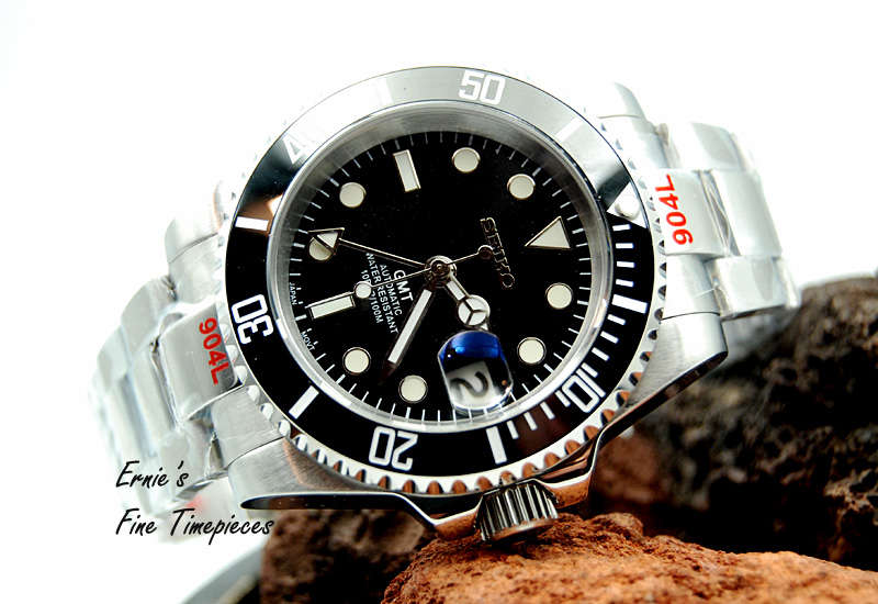 GMT Automatic Men's Watch, Seiko NH34 Movement, Black Ceramic Beze