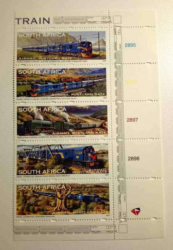 South African Locomotive stamp control strip of 5 SACC 1051-1055 ** 1997