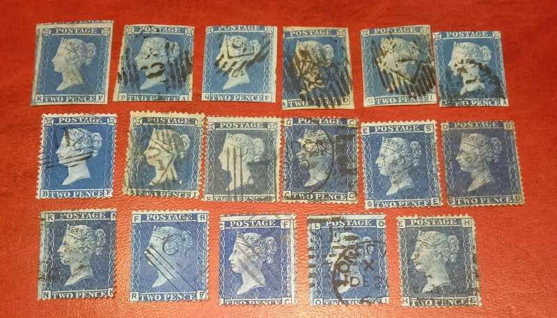 Great Britain 2 Pence Blue stamps collection 1854-79