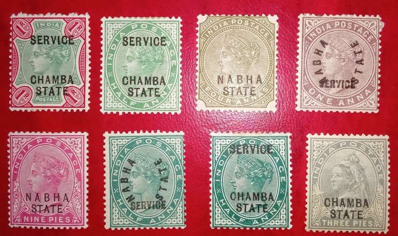 India, Queen Victoria. Chamba state and Nabha State stamps