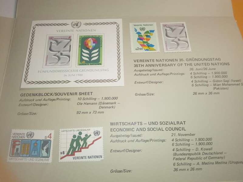 Three 1980 UN Souvenir folders containing mint stamp sets