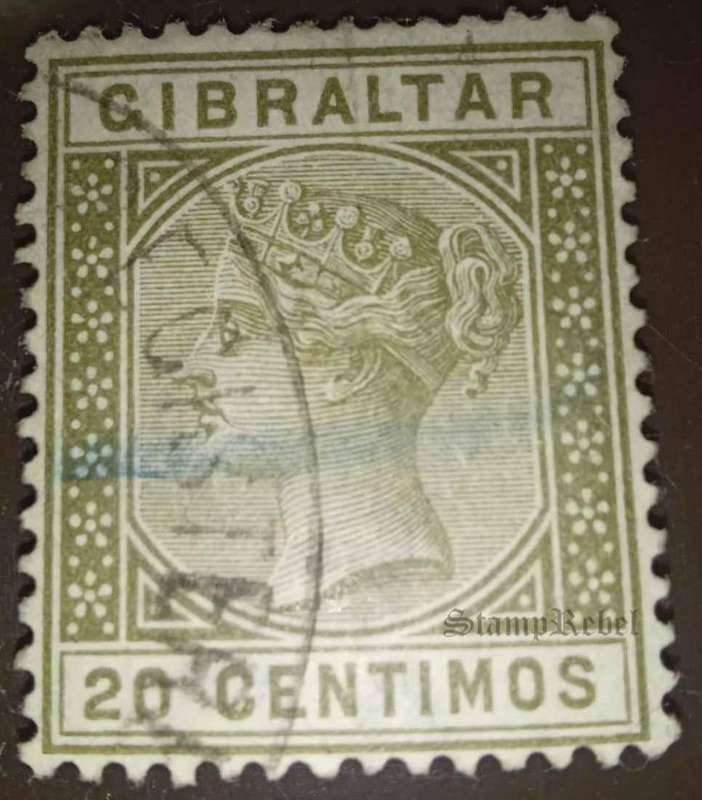 Gibraltar stamp SG25 Queen Victoria 20 cent olive green 1896