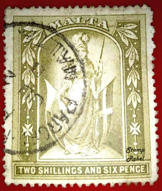 Malta stamp SG34 1899 2 Shilling 6 pence Emblematic figure of Malta
