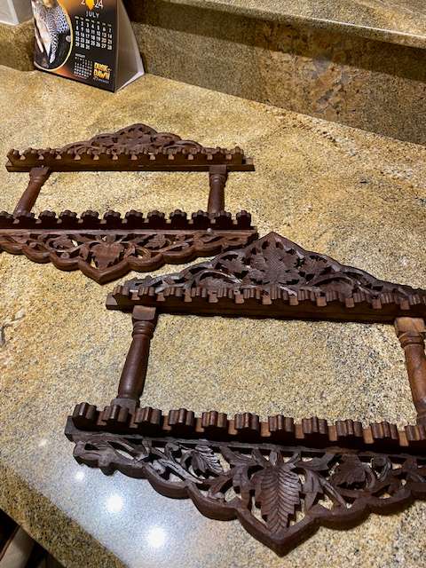 TWO BEAUTIFUL HAND CARVED SPOON DISPLAY RACKS