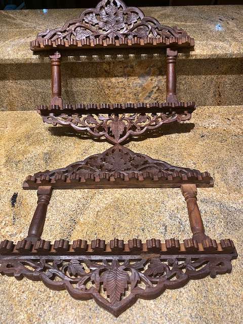 TWO BEAUTIFUL HAND CARVED SPOON DISPLAY RACKS