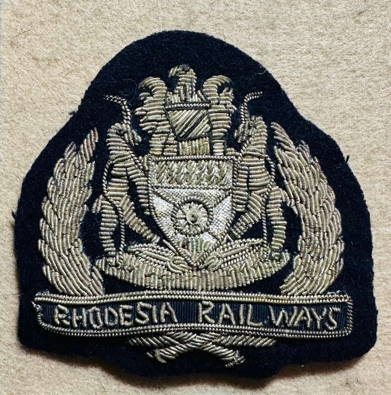 Rhodesian Railways - BULLION SILVER ON BLACK CAP BADGE