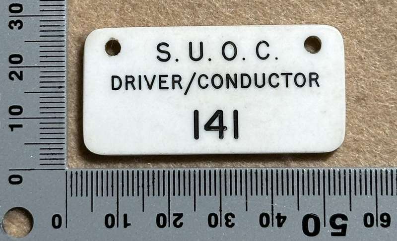 Rhodesian TRANSPORT - SOUTHERN UNITED OMNIBUS CO DRIVER/CONDUCTOR BADGE PLASTIC - NO 141