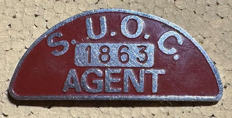 Rhodesian TRANSPORT - SOUTHERN UNITED OMNIBUS CO AGENT METAL ENAMEL BADGE - NO 1863