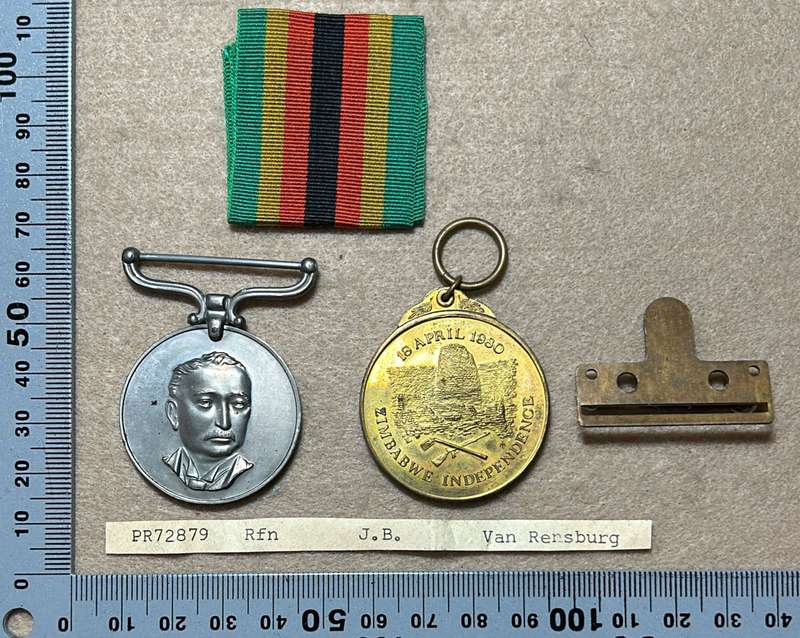 Rhodesian Air Force - GSM PR 72879 RFN J.B.VAN RENSBERG VOLUNTEER RESERVE and INDEPENDENCE MEDAL No