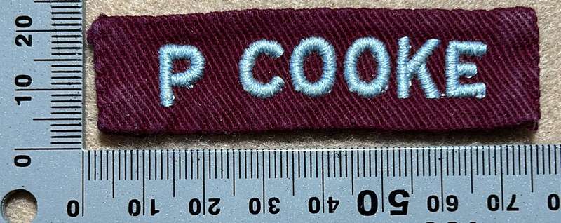 Rhodesian Air Force - NAME TAG P COOKE - 7 SQD PILOTS OVERALL