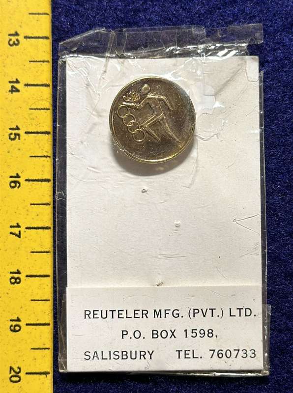 Rhodesia Badges General - RHODESIA OLYMPIC PIN - REUTELER, SALISBURY - VERY RARE