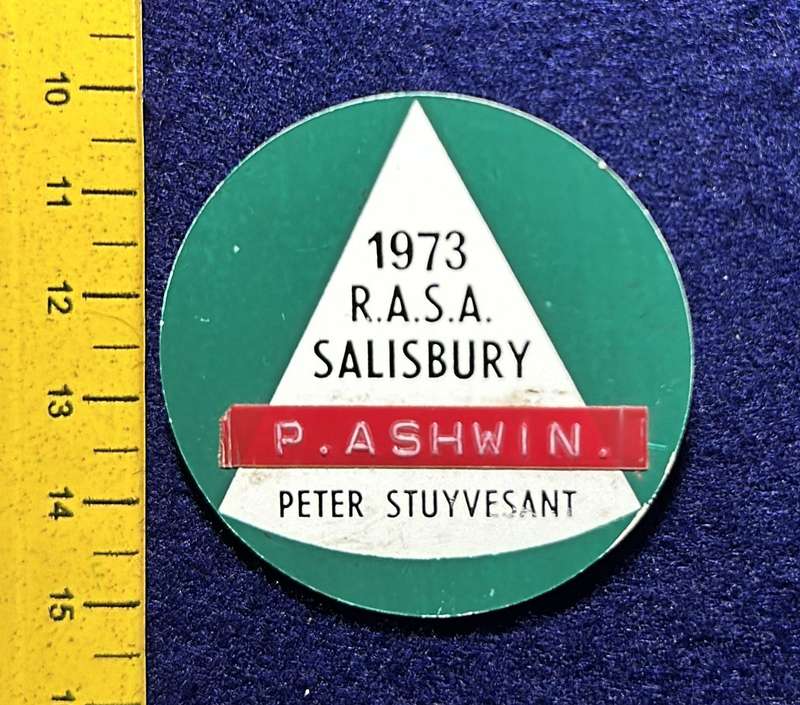 Rhodesia Badges General - 1973 RASA SALISBURY - P,ASHWIN - PETER STUYVESANT