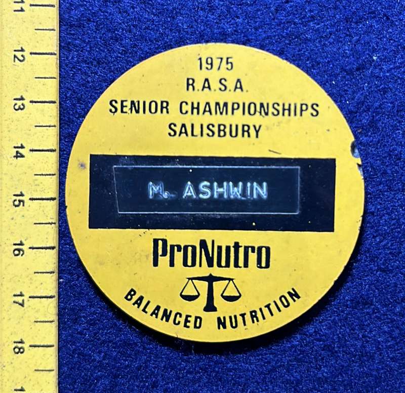 Rhodesia Badges General - 1975 RASA SENIOR CHAMPIONSHIP, SALISBURY - M. ASHWIN