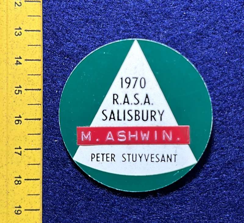 Rhodesia Badges General - 1970 RASA SALISBURY - P,ASHWIN - PETER STUYVESANT
