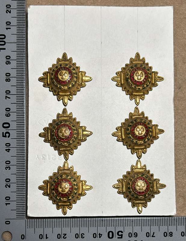 RHODESIA CROWNS AND PIPS - 6 BRASS RED ENAMEL LARGE PIPS