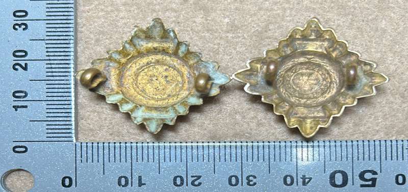 RHODESIA CROWNS AND PIPS - 2 BRASS PIPS WITH RED ENAMEL