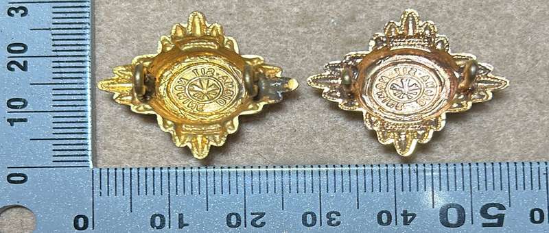 RHODESIA CROWNS AND PIPS - 2 BRASS PIPS WITH RED ENAMEL