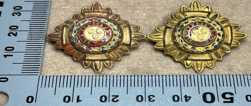 RHODESIA CROWNS AND PIPS - 2 BRASS PIPS WITH RED ENAMEL