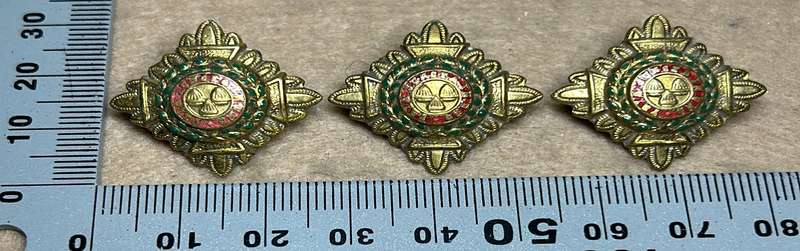 RHODESIA CROWNS AND PIPS - 3 BRASS PIPS WITH RED ENAMEL