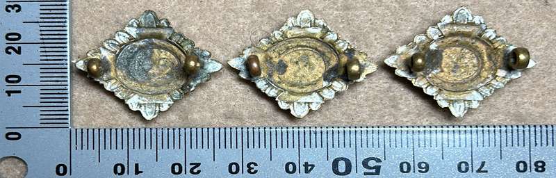 RHODESIA CROWNS AND PIPS - 3 BRASS PIPS WITH RED ENAMEL