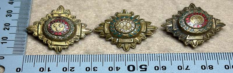 RHODESIA CROWNS AND PIPS - 3 BRASS PIPS WITH RED ENAMEL