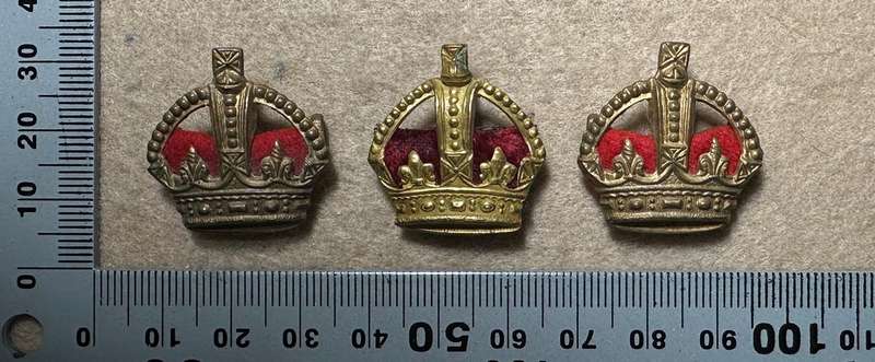 RHODESIA CROWNS AND PIPS - 3 BRASS KC WITH RED ENAMEL/FELT