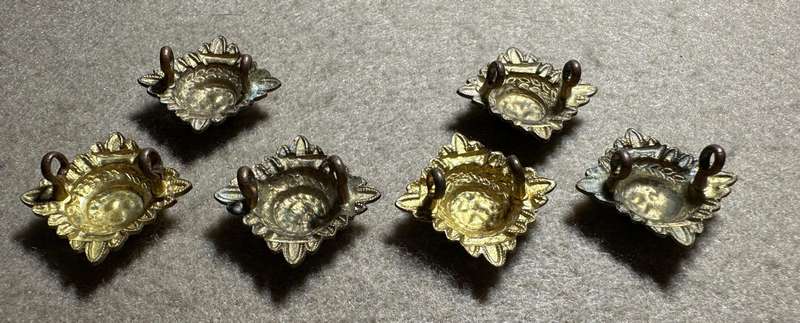 RHODESIA CROWNS AND PIPS - 6 BRASS PIPS WITH RED ENAMEL