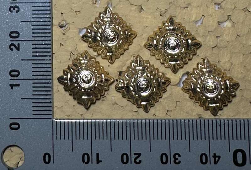 RHODESIA CROWNS AND PIPS - 5 ANNODISED BRASS MESS PIPS