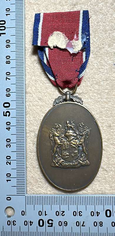 SA Military Decorations & Medals -John Chard Medal - Full Size with Crossed Swords - No 1377