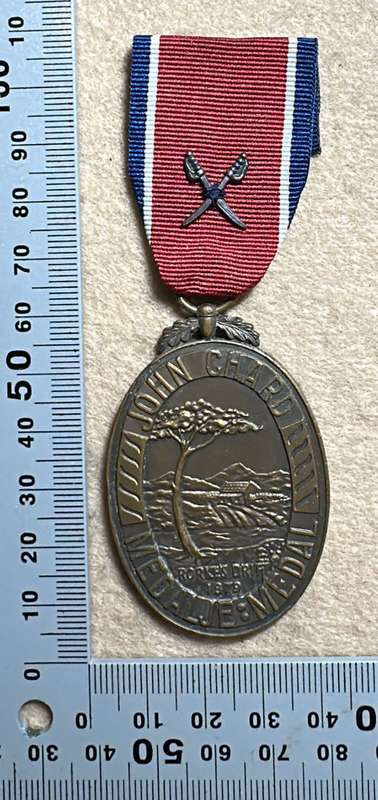 SA Military Decorations & Medals -John Chard Medal - Full Size with Crossed Swords - No 1377