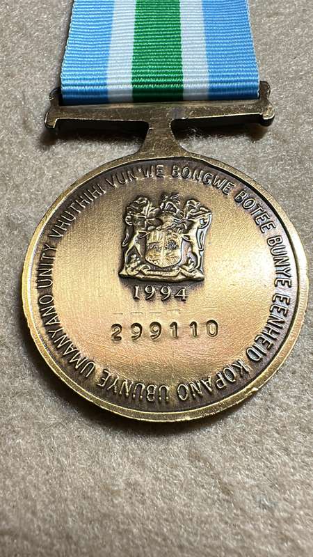 SA Military Decorations & Medals - Unitas Medal 1994 - Full Size - Numbered 299110
