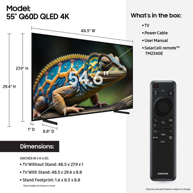 SAMSUNG QA55Q60D 55'' QLED TV, 100% Colour Volume (Quantum Dot), Quantum Processor Lite 4K, Quantum
