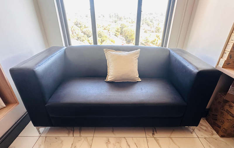 Genuine Black Leather 3-Seater Couch
