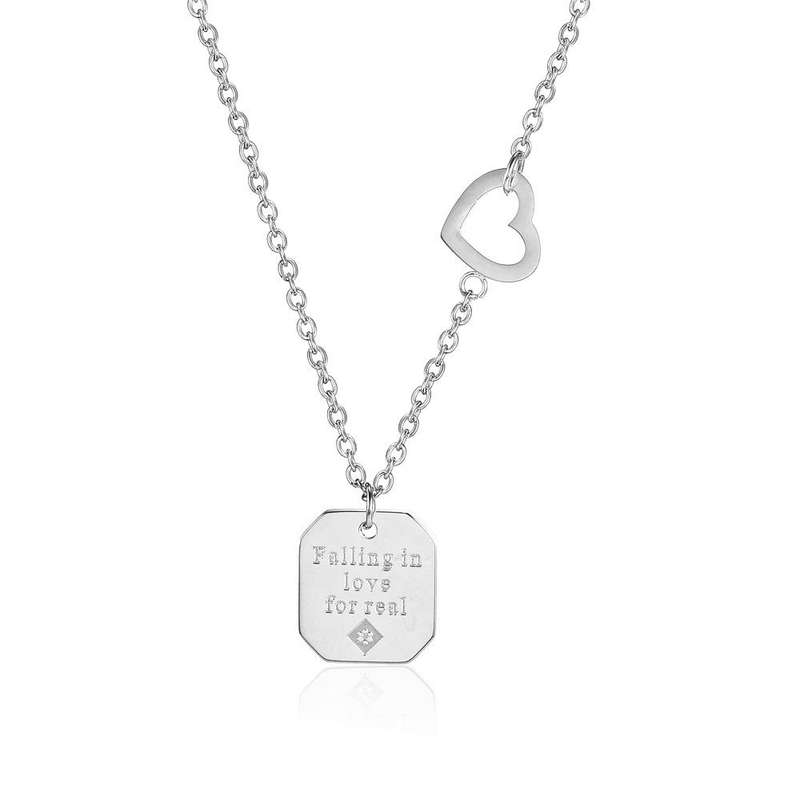 Falling in Love Engraved Geometric Pendant Necklace Stainless Steel  Women's, Ladies,Girls Jewelry