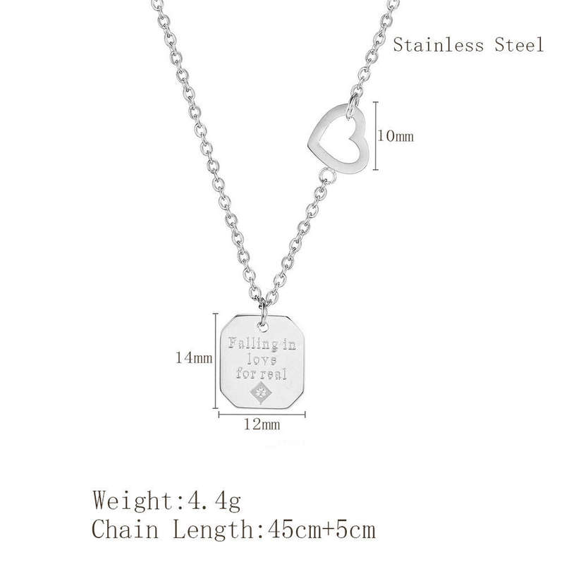 Falling in Love Engraved Geometric Pendant Necklace Stainless Steel  Women's, Ladies,Girls Jewelry