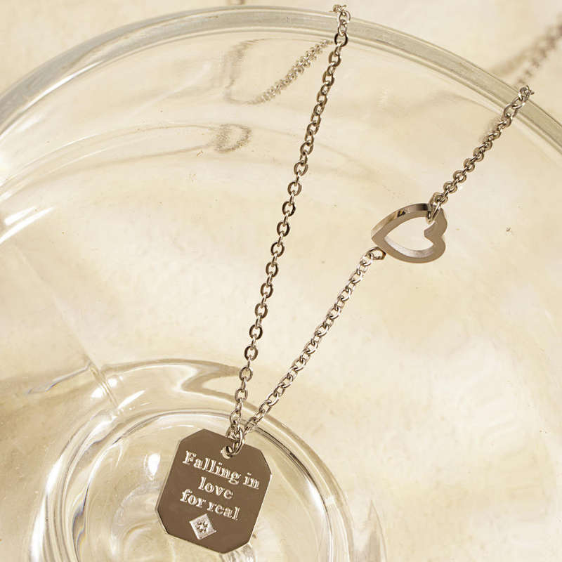 Falling in Love Engraved Geometric Pendant Necklace Stainless Steel  Women's, Ladies,Girls Jewelry