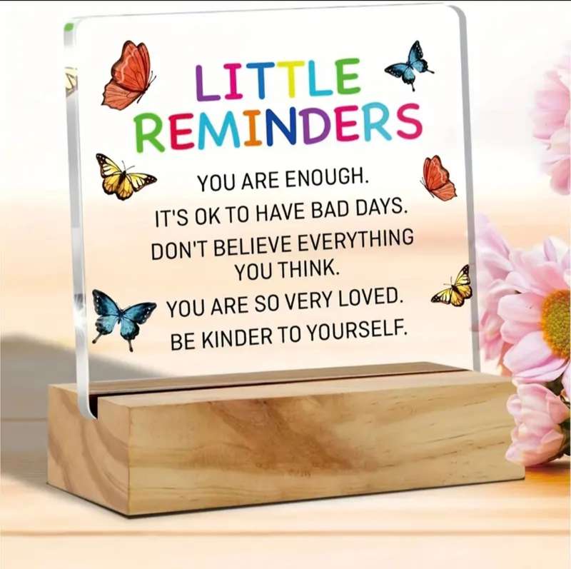 Little reminders inspirational decorative acrylic on wood stand desk minimalistic positivity deco