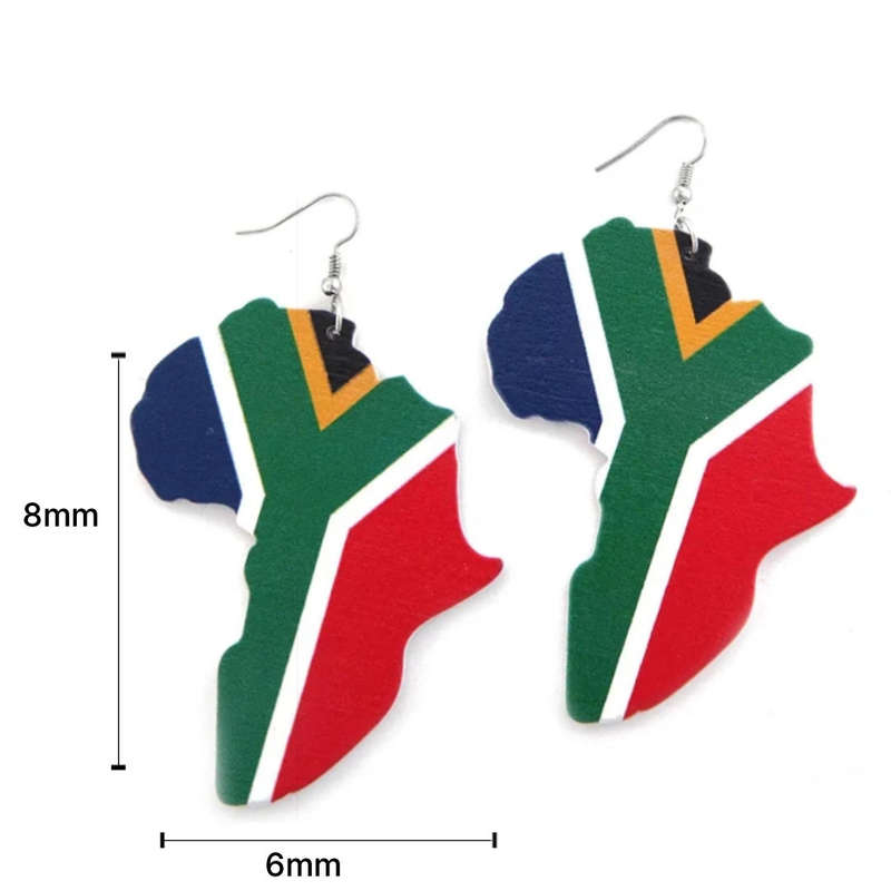 South Africa Flag On Africa  Map Earrings