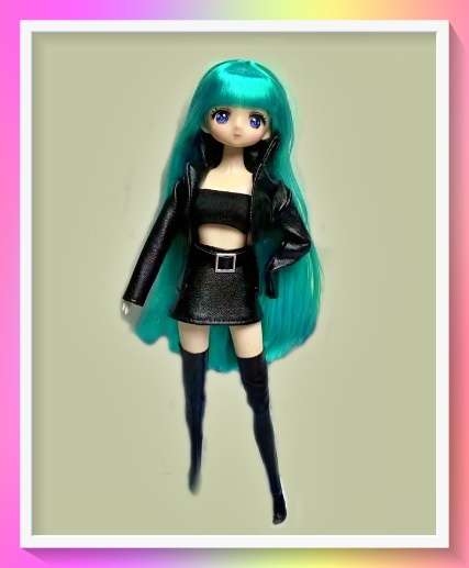 Adorably Sweet Anime-Inspired Kawaii type Doll 30cm with Faux Leather Suit