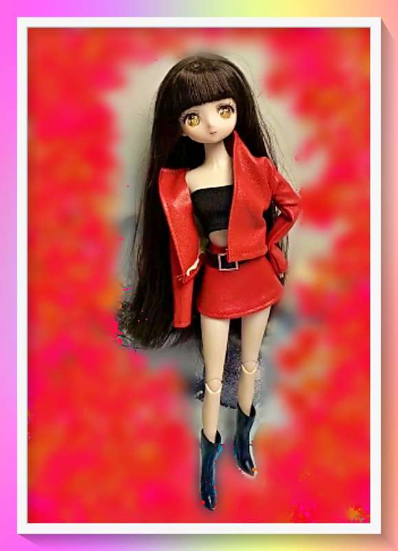 Delightful Cute Kawaii type fashion Doll 30cm with Faux leather outfit