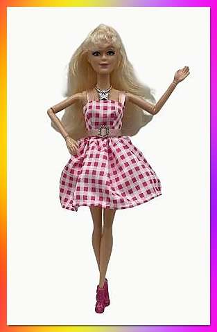Lovely Pink check outfit 30cm blonde hair doll