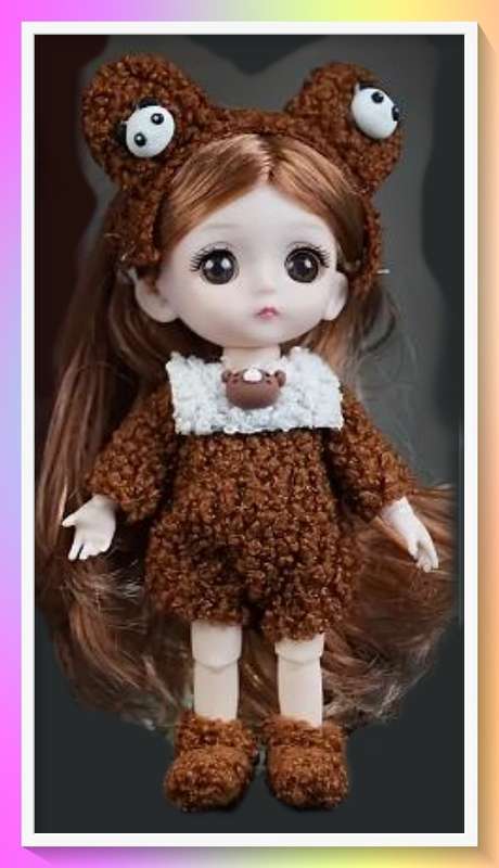 Adorable doll with cute teddy bear outfit and surprise gift