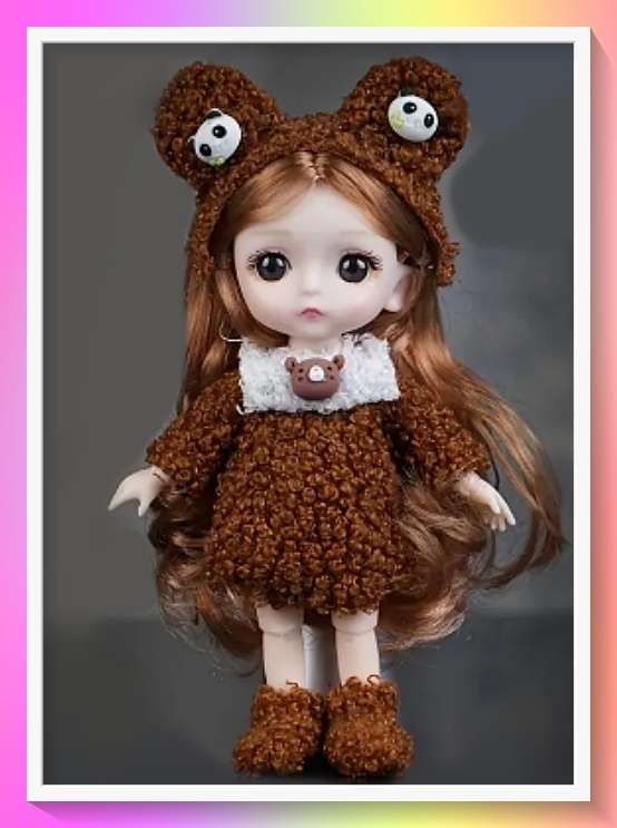 Gorgeous doll with full teddy-bear style outfit and surprise gift