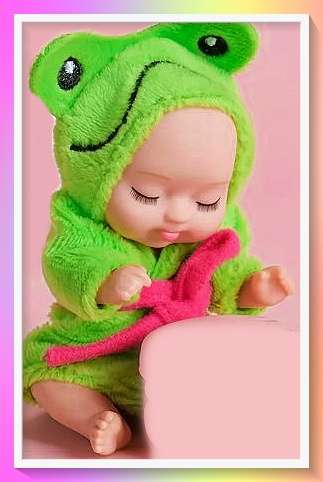 Sweet doll with cute froggy design pajama outfit and surprise gift