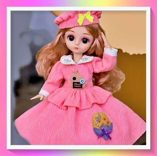 Adorable 29.97cm fashion doll  with pink party/travel outfit
