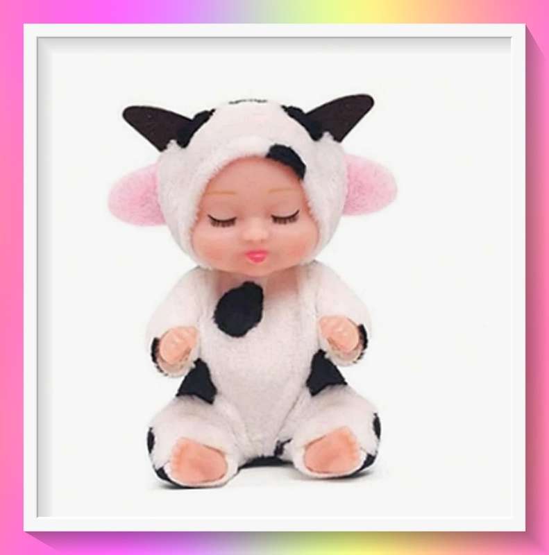 Enchanting sleepy doll with cute baby cow design outfit and surprise gift
