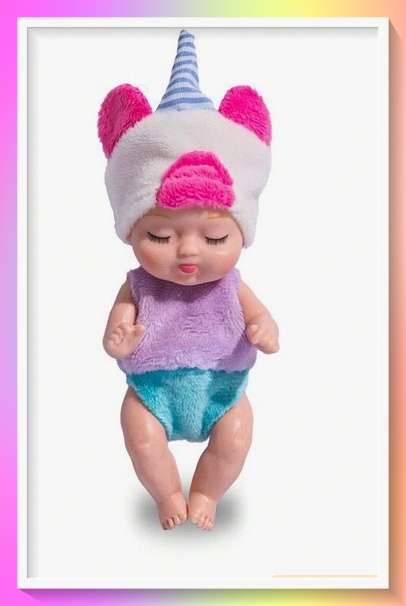 Adorable baby doll with unicorn outfit and surprise gift