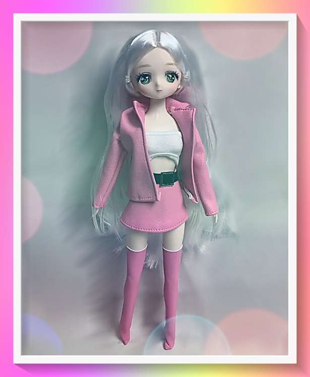 Charming Sweet Anime-Inspired Kawaii type Doll 30cm with Faux Leather Suit